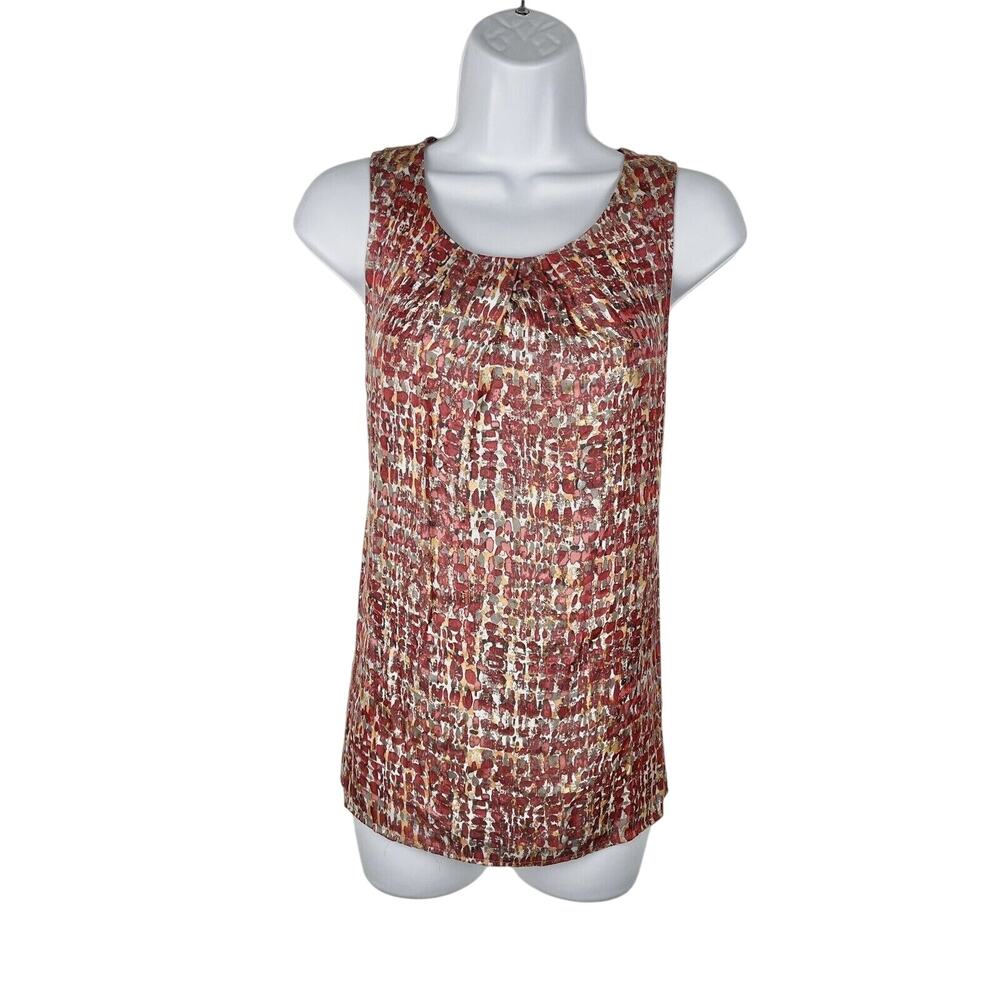 J. Jill Blouse Size XSP Pink Patterned Sleeveless Side Slits Scoopneck